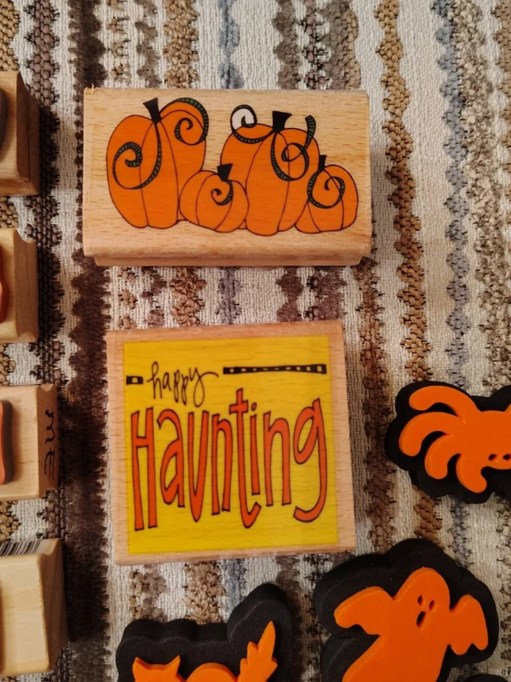 Lot Of Halloween Rubber Stamps Foam Stamps Pumpkins Spider Black Cat Ghost Witch
